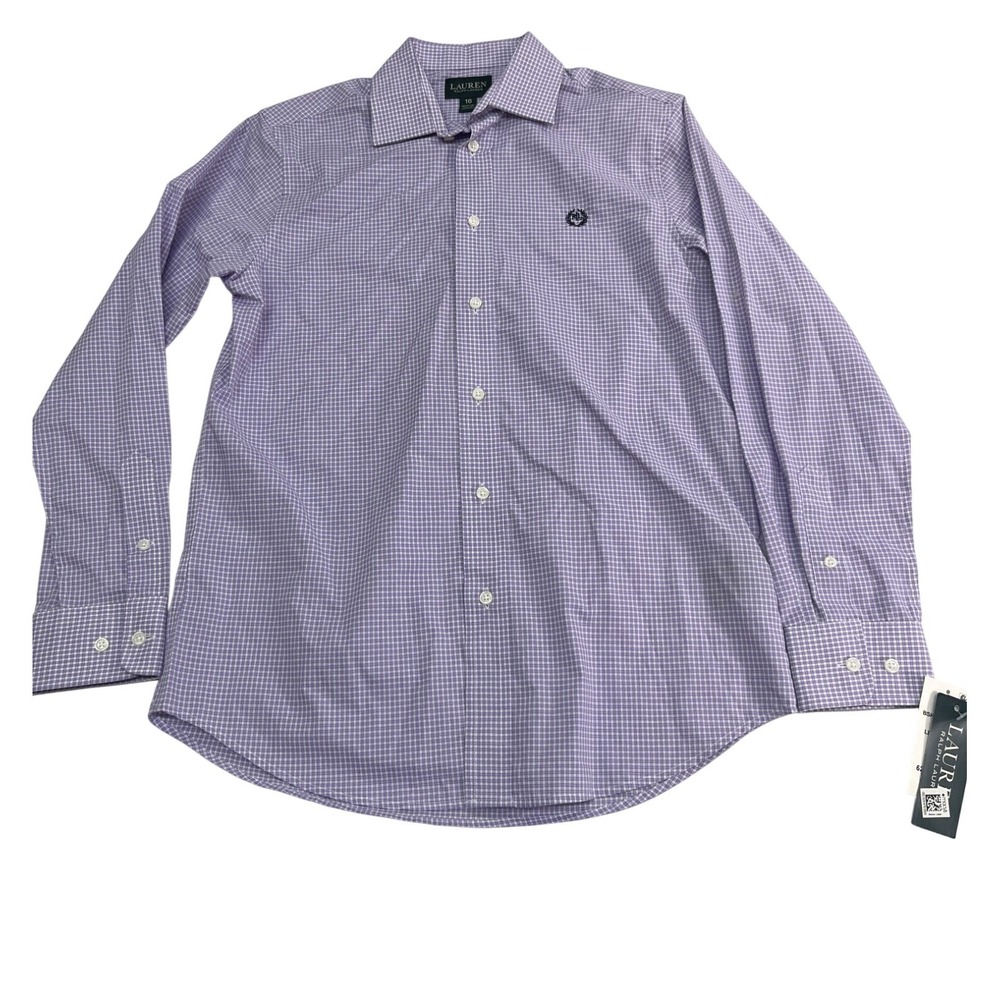 Lauren Ralph Lauren check dress‎ shirt Men's size 16 purple long-sleeve